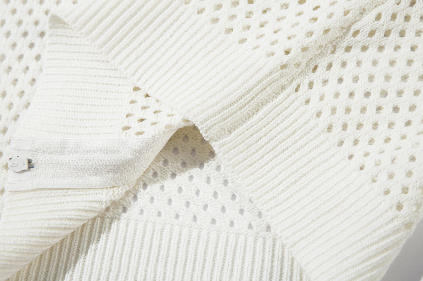 Striped Hollow-Out Zipper Knit Cardigan WN11272