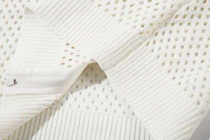 Striped Hollow-Out Zipper Knit Cardigan WN11272