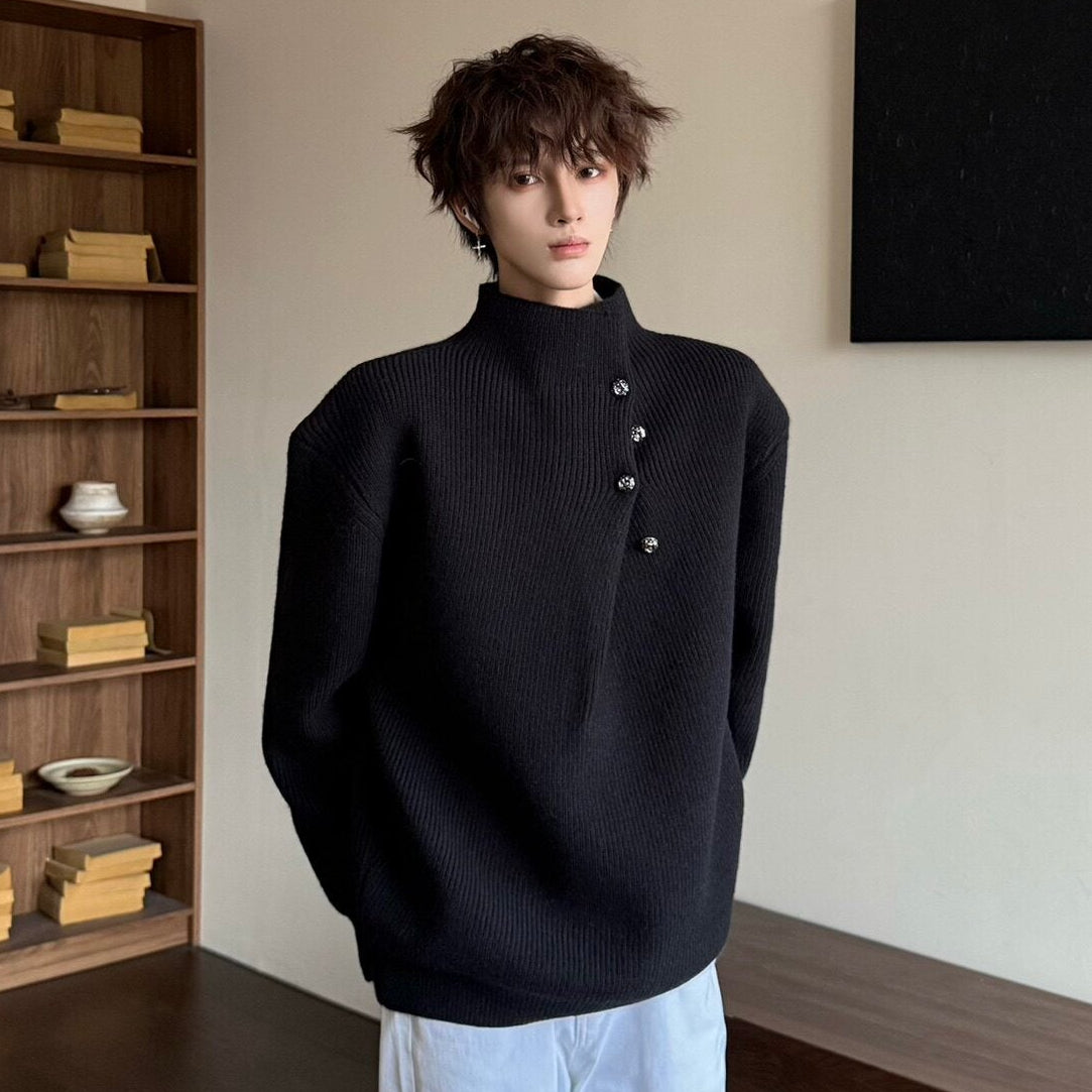 Korean Style High-Neck Button Oversize Knit Sweater WN23184