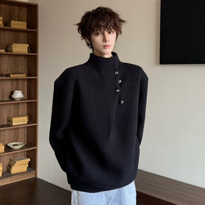 Korean Style High-Neck Button Oversize Knit Sweater WN23184
