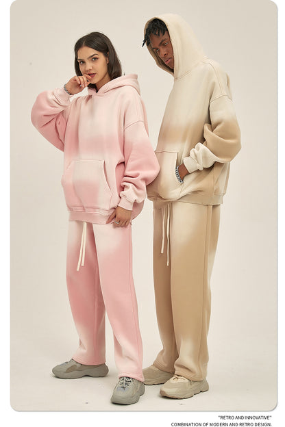 Fleece Lining Spray-dye Damage Oversize Hoodie & Fleece Lining Sweatpants WN9969