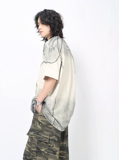 Washed Number Print Oversize Short Sleeve T-Shirt WN24485