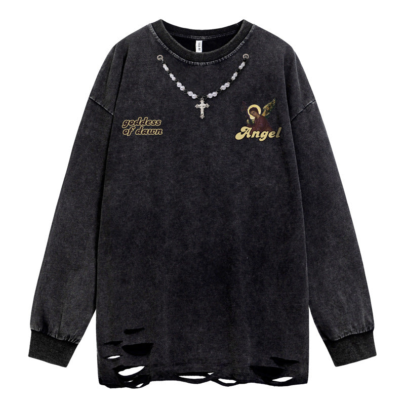 Oversize Damage Straight Long Sleeve T-Shirt WN16489