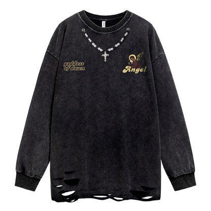 Oversize Damage Straight Long Sleeve T-Shirt WN16489