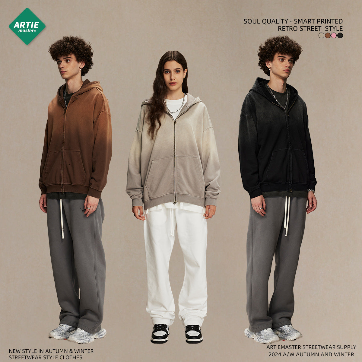 Spray-Dye Washed Oversize Zipper Hoodie WN10009