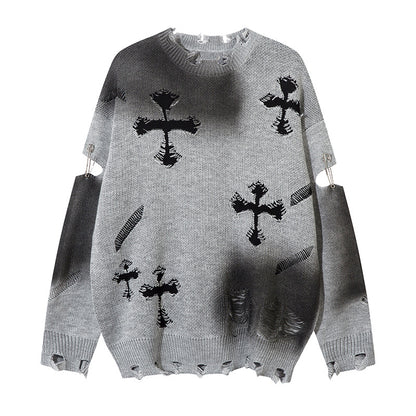 Spray Paint Cross Hole Kint Sweater WN11259