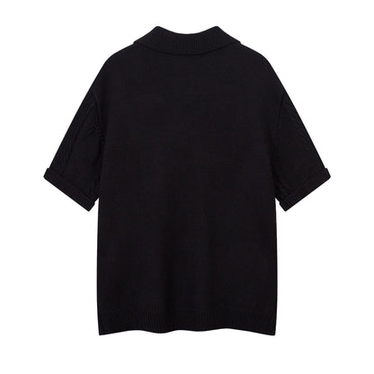 Oversize Hollow Short Sleeve Knit POLO Shirt WN16528