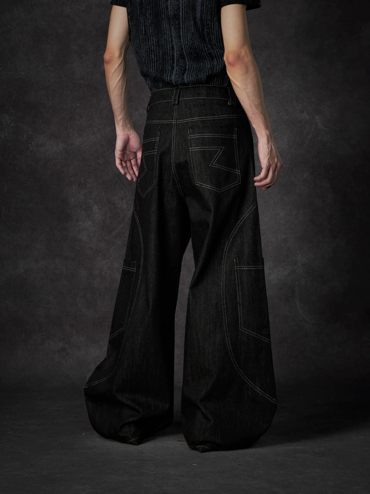 Contrast Stitching Wide Leg Denim Jeans WN18470