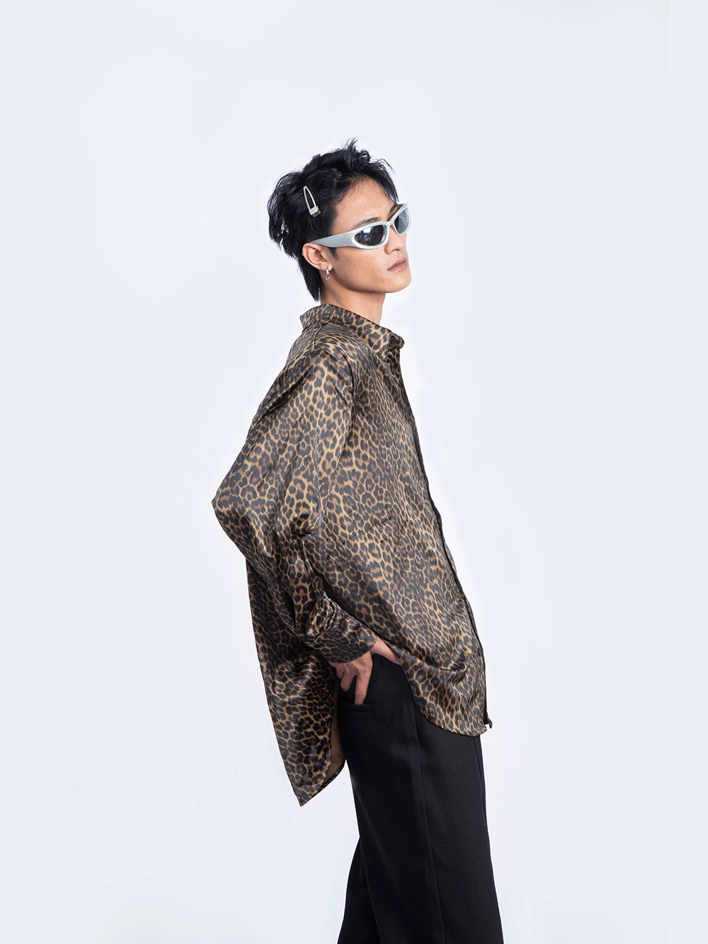 Leopard Print Shoulder Pad Long Sleeve Shirt WN9228