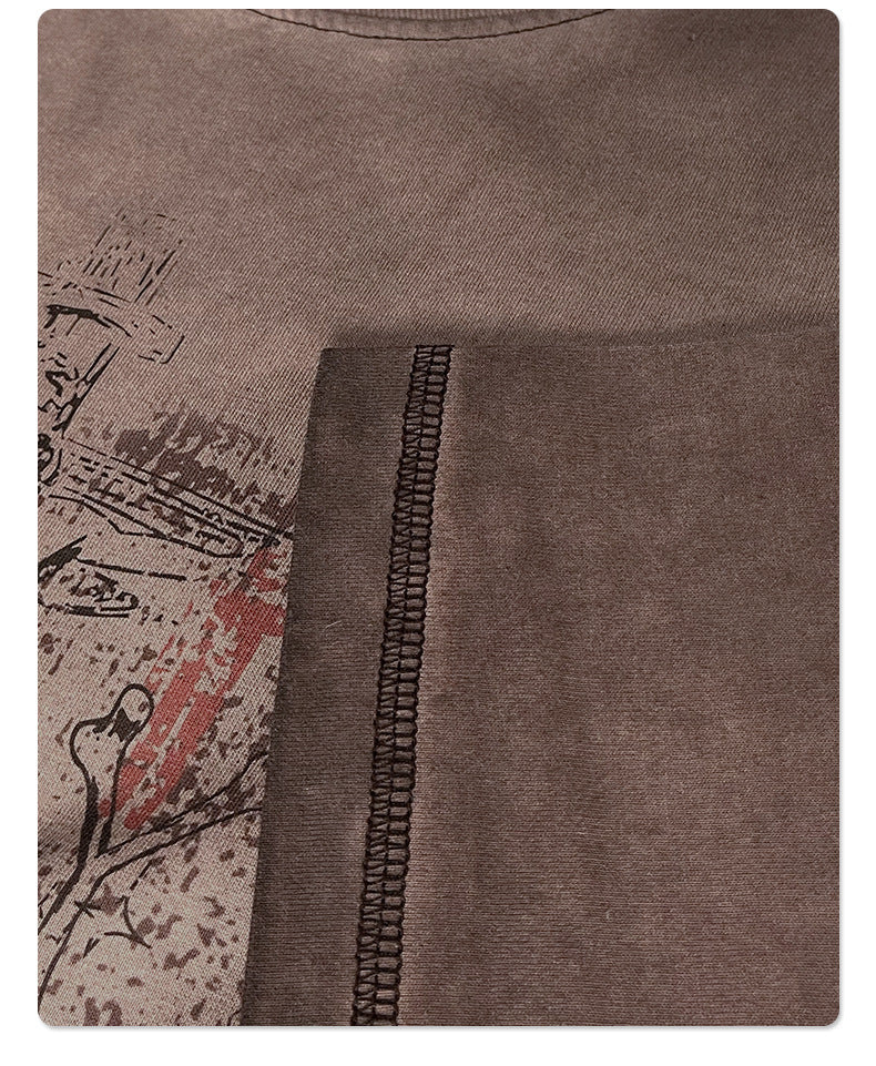 Washed Wax Dye Faded Print Short Sleeve T-Shirt WN16255