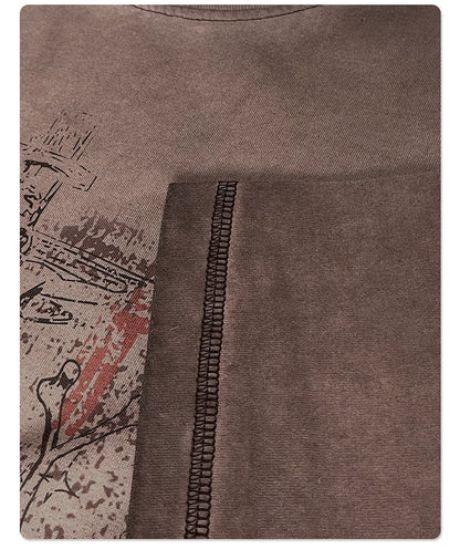 Washed Wax Dye Faded Print Short Sleeve T-Shirt WN16255