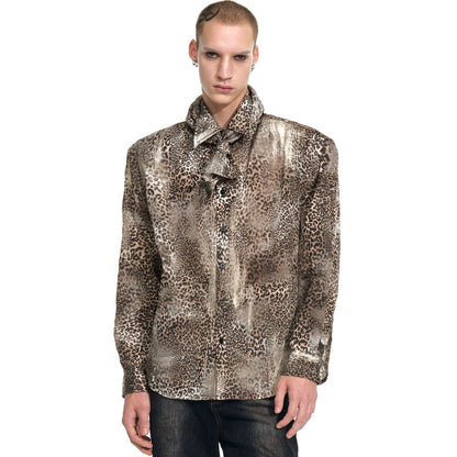 Leopard Print Shoulder-Pad Long Sleeve Shirt WN20942