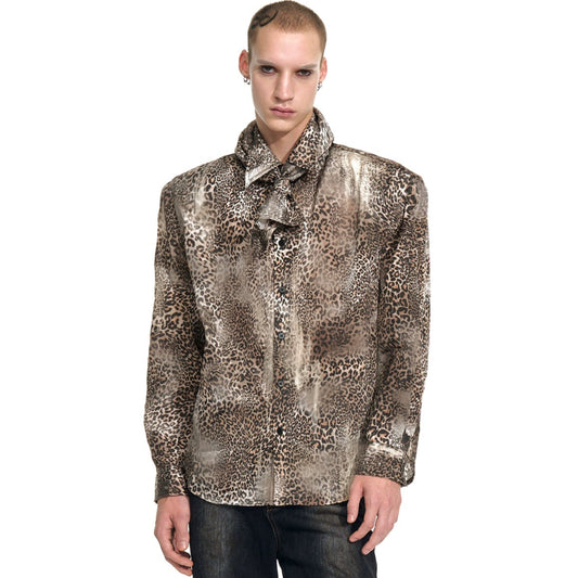Leopard Print Shoulder-Pad Long Sleeve Shirt WN20942