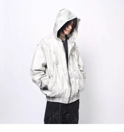 Frayed Damage Hooded Zipper Jacket WN27974