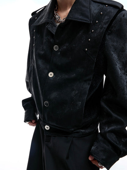 Studs Graphic Print Embroidery PU Leather Jacket WN20548