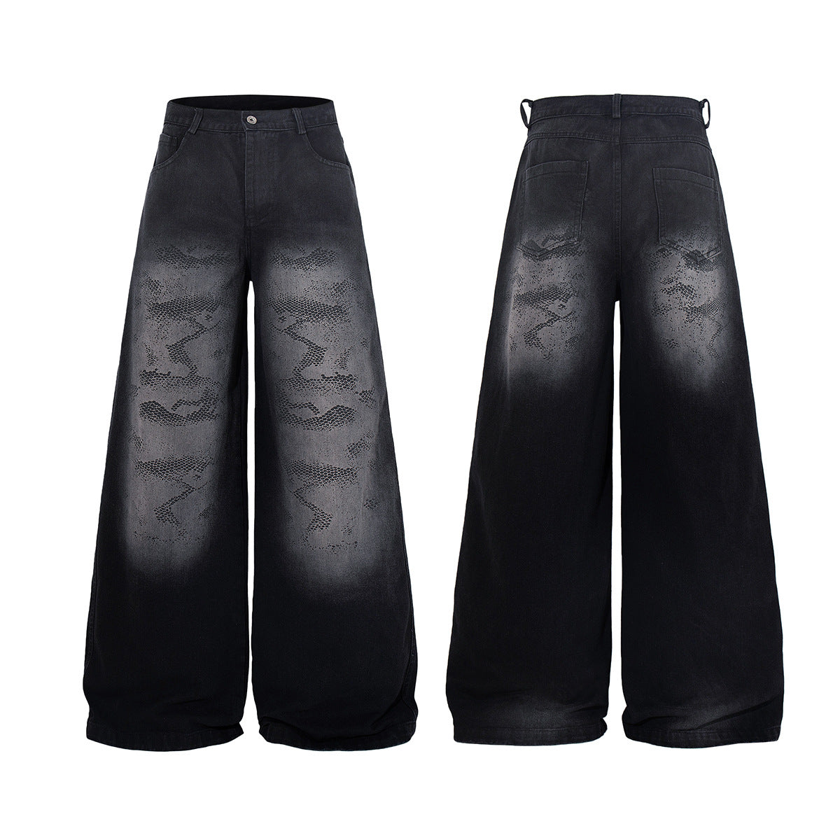 Washed Tribal Fade Wide Leg Denim Jeans WN25450