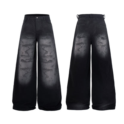 Washed Tribal Fade Wide Leg Denim Jeans WN25450