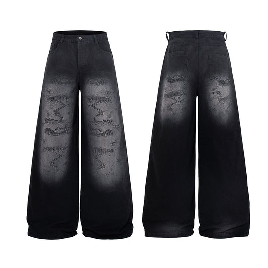 Washed Tribal Fade Wide Leg Denim Jeans WN25450