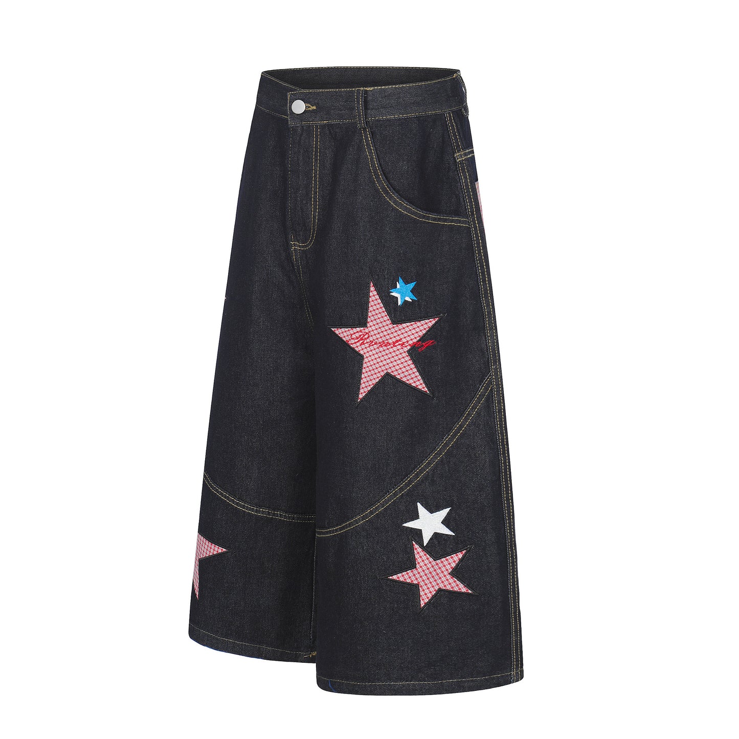 Star Patch Embroidery Denim Wide Leg Half Pants WN25693