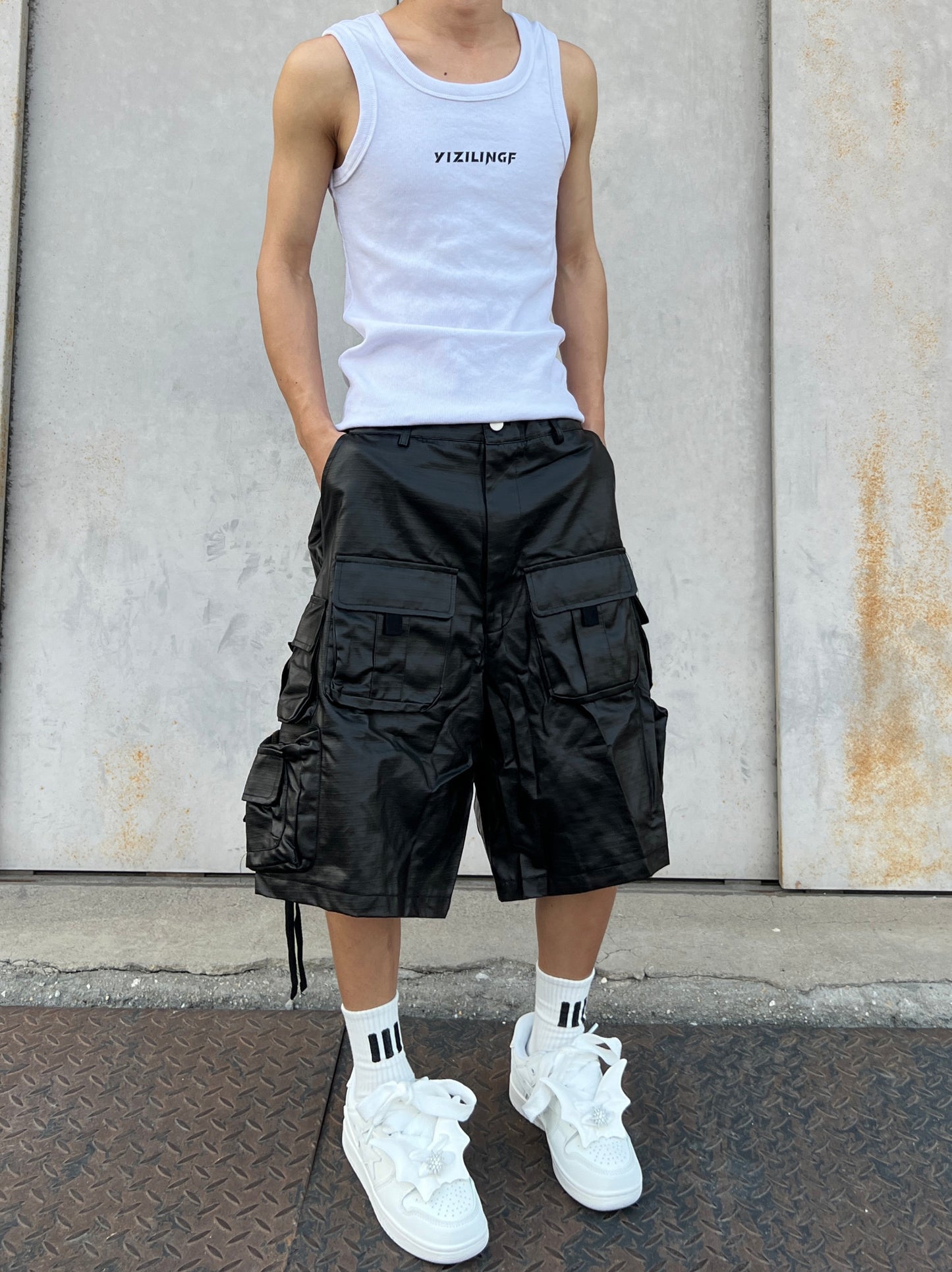 Multi Pocket Drawstring Cargo Half Pants WN24130