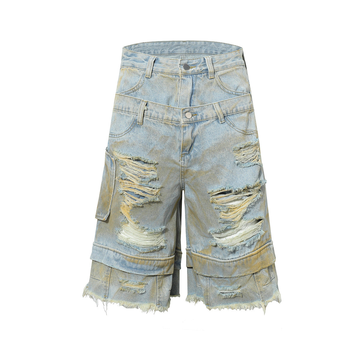 Washed Damage Denim Half Pants WN25711