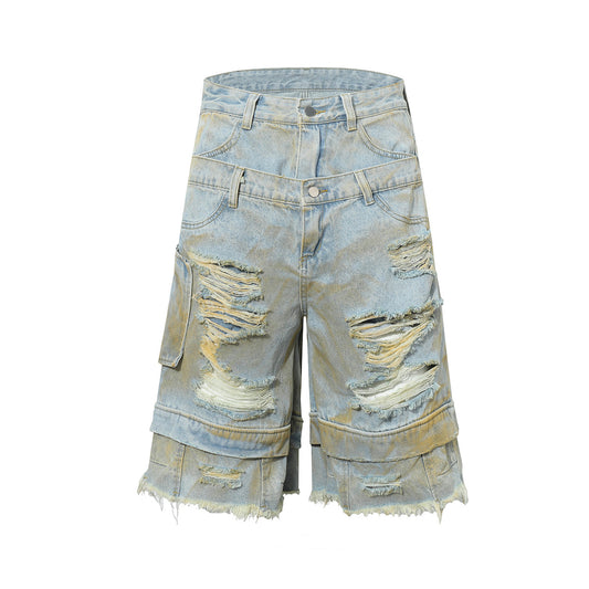 Washed Damage Denim Half Pants WN25711
