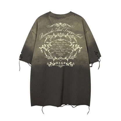 Gradient Washed Damage Oversize Short Sleeve T-Shirt WN26927