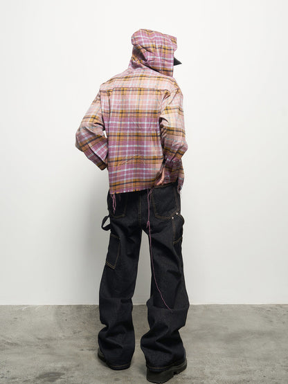 Gradient Plaid Hooded Long Sleeve Shirt WN22935