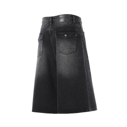 Denim Wash Wide Leg Half Pants WN25644