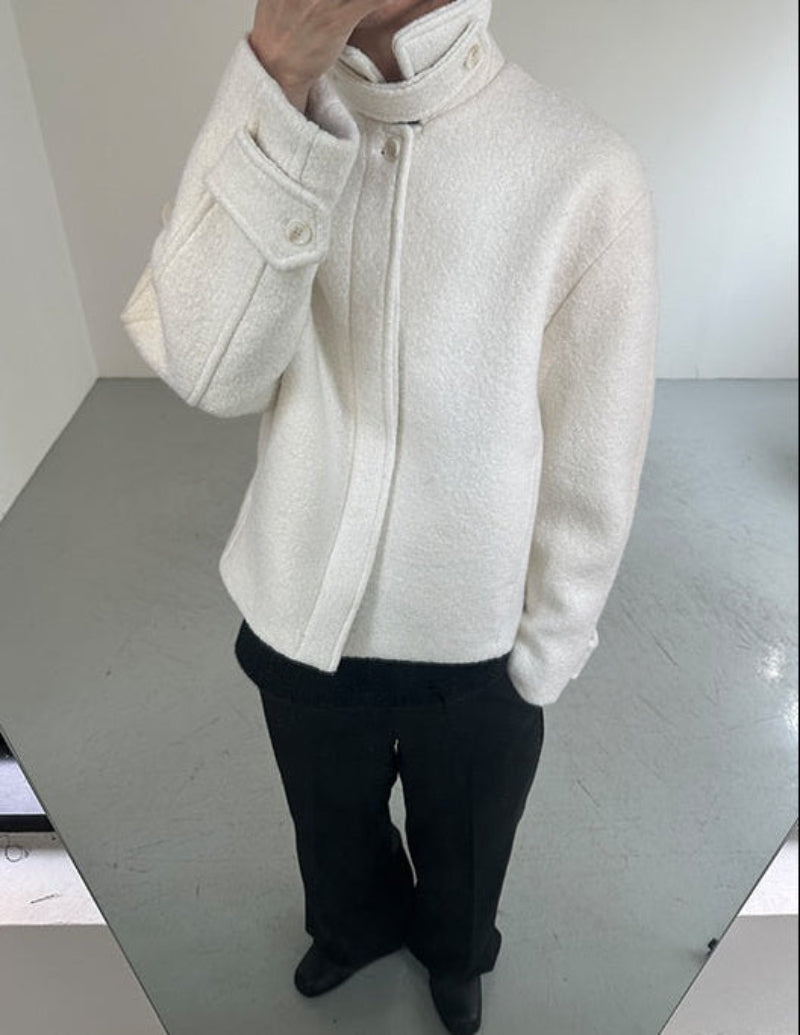 Standing-Collar Short Wool Jacket WN21459