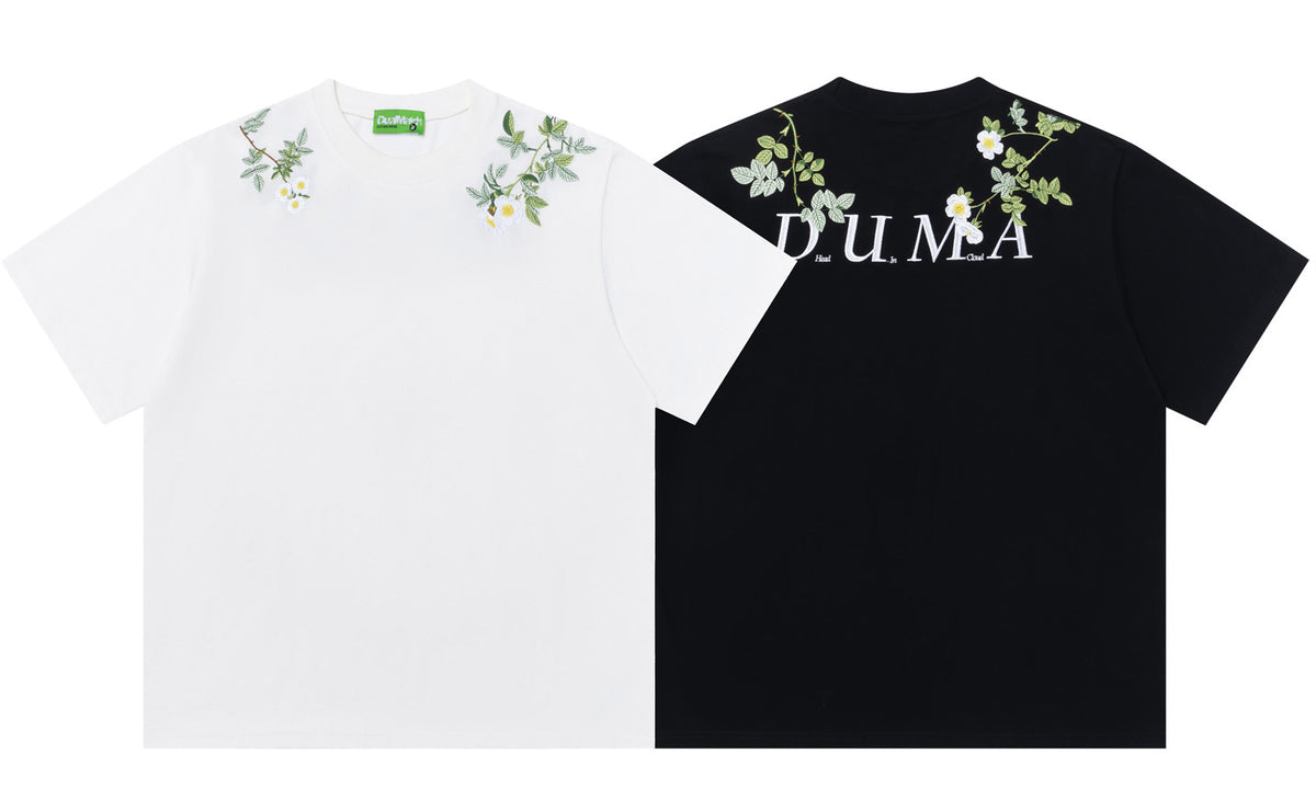 Floral Letter Embroidery Oversize Short Sleeve T-Shirt WN26880