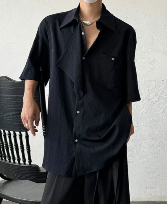 Asymmetrical Patchwork Short Sleeve Shirt WN19941