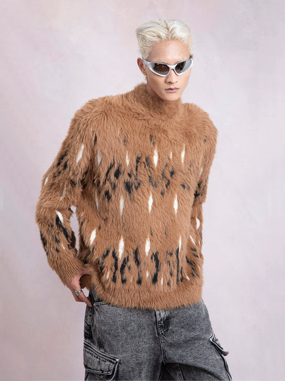 Fake Fur Half-High Neck Thick Knit Sweater WN9348