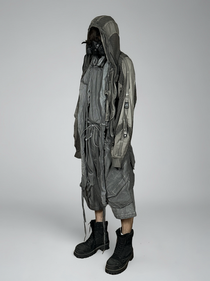 Deconstructed Mesh Patch Washed Zipper Hoodie WN21987