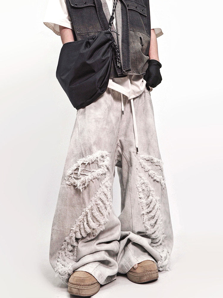 Mud Dye Damage Wide Leg Denim Jeans WN24014