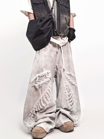 Mud Dye Damage Wide Leg Denim Jeans WN24014