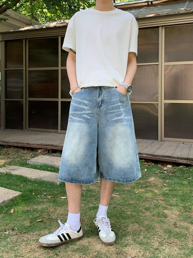 Washed Wide Leg Denim Half Jeans WN24903