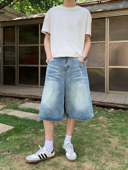 Washed Wide Leg Denim Half Jeans WN24903