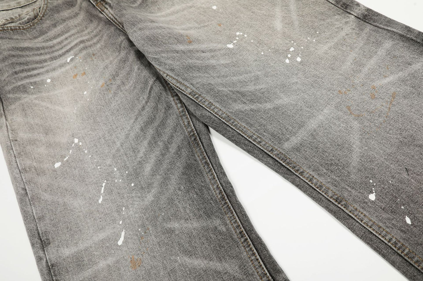 Dirty Washed Paint Wide Leg Denim Jeans WN25929