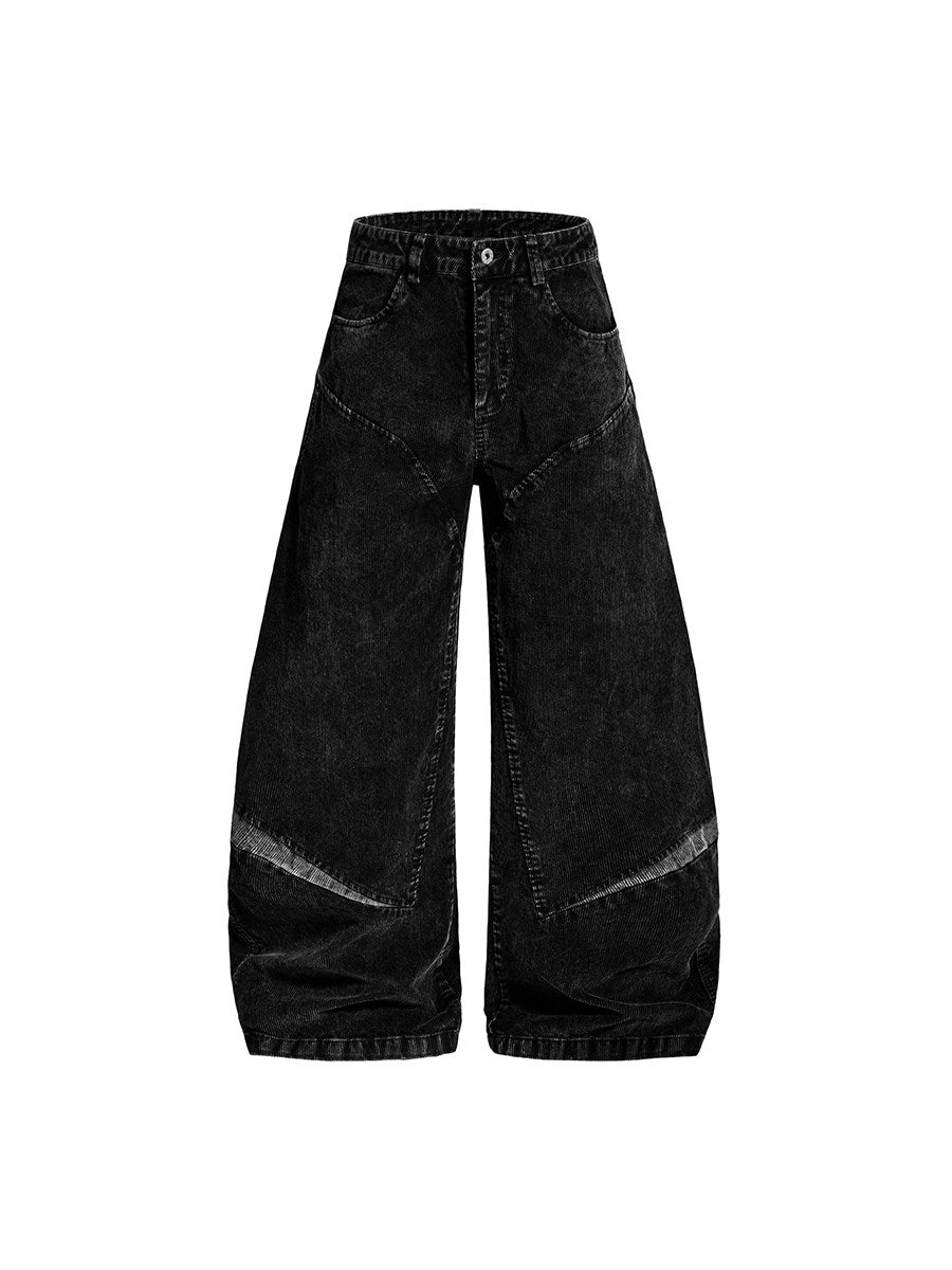 Corduroy Deconstructed Patchwork Curved Wide Leg Denim Jeans WN24216