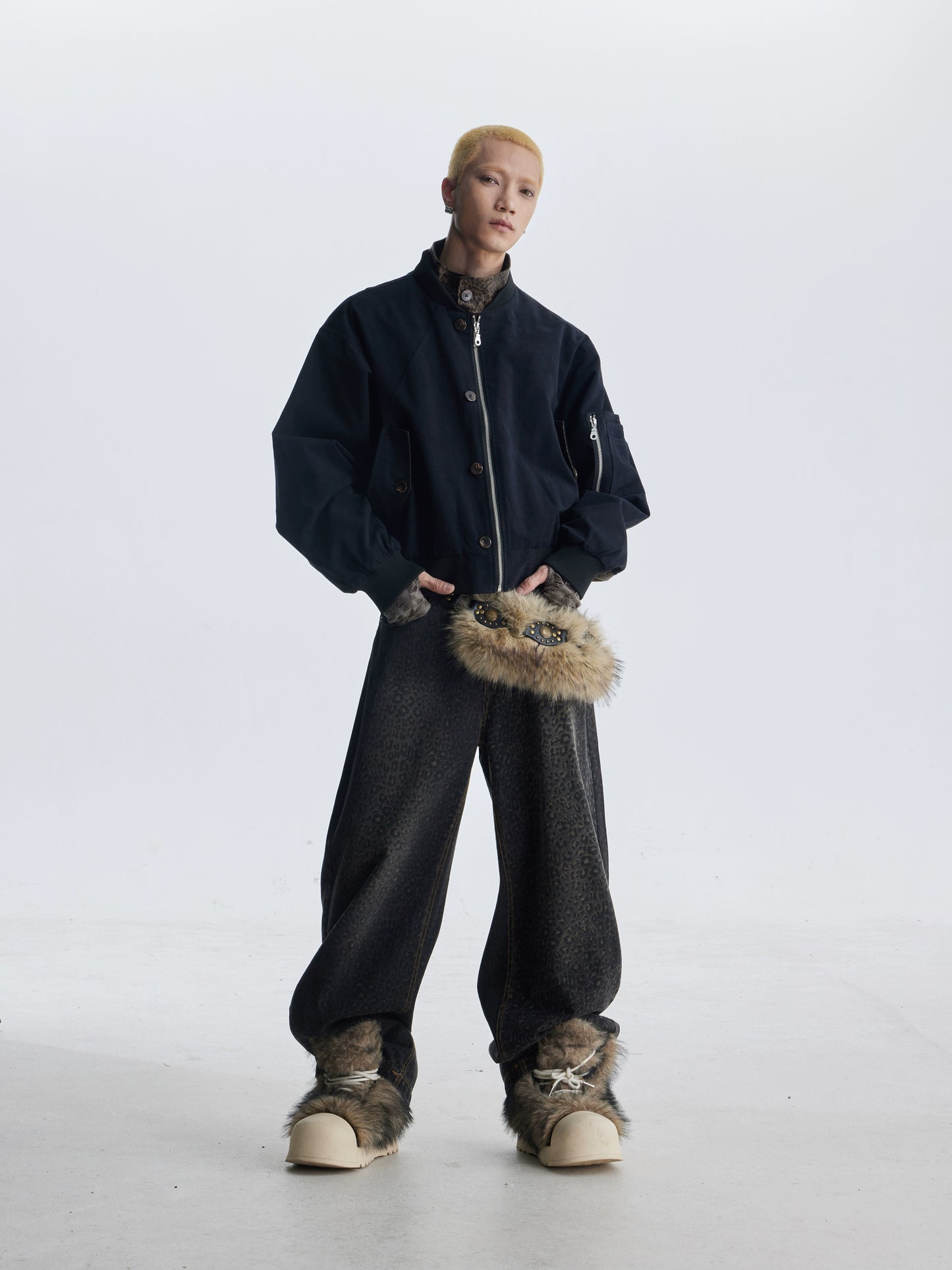 Leopard PU Fake Layered Zipper Jacket WN20816