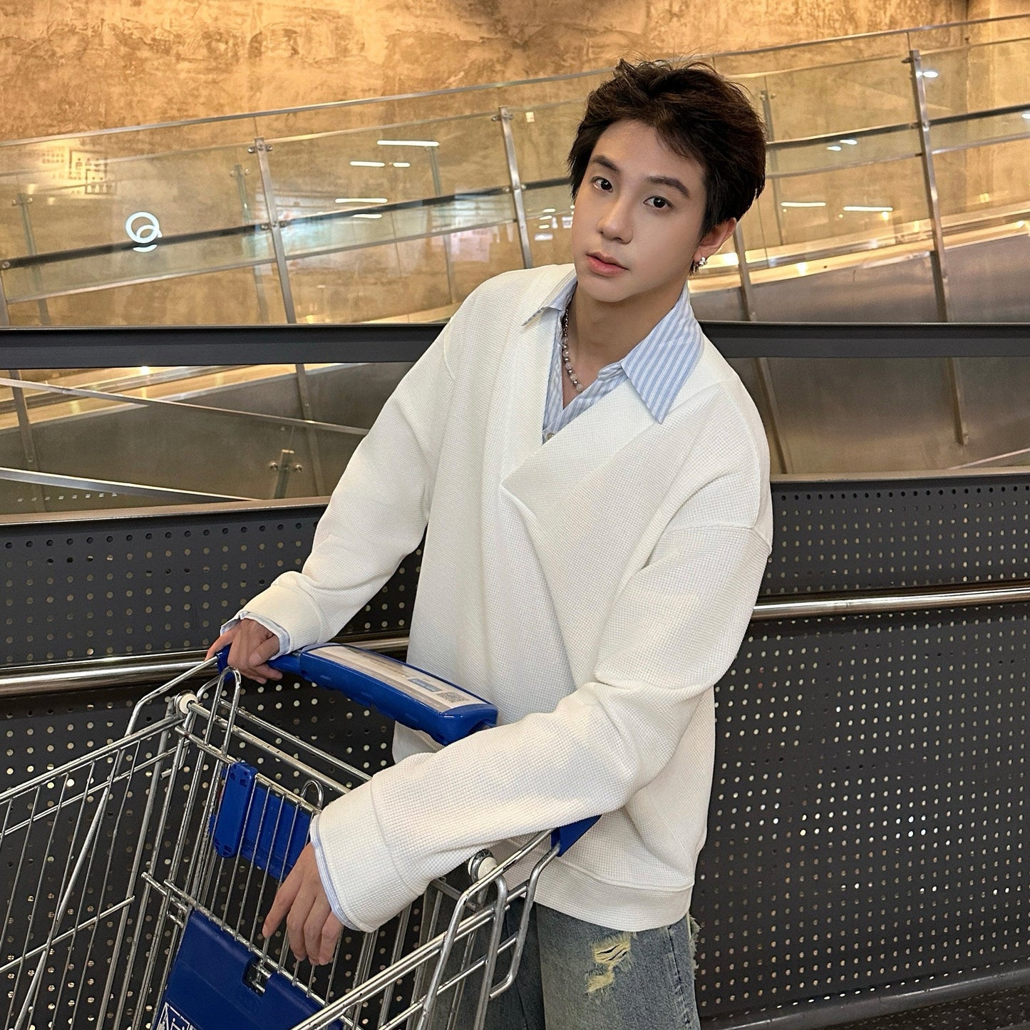Fake Layered V-Neck Long Sleeve T-Shirt WN25202