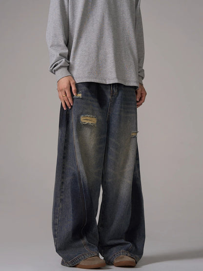 Damage Baggy Wide-Leg Denim Jeans WN10640