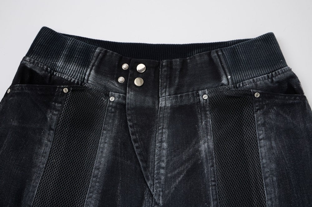 Multi-Panel Frayed Mesh Patchwork Half Pants WN27859