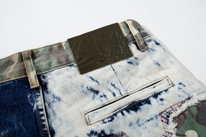 Denim Camouflage Patchwork Multi-Pocket Wide Leg Cargo Pants WN27858
