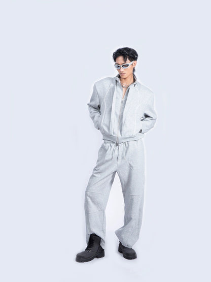 Fake Layered Patchwork Zipper Jacket & Sweatpants Setup WN9231