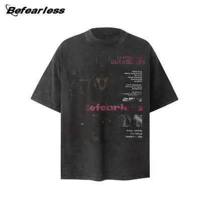 Washed Doberman Print Oversize Short Sleeve T-Shirt WN26312