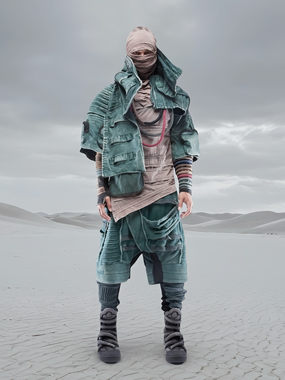 Asymmetric Pleats Deconstructed Washed Short Jacket WN21974