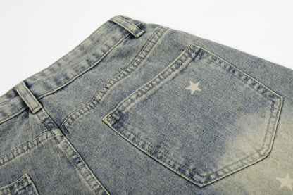 Curved Star Wide Leg Denim Short Pants WN25599