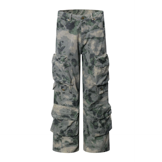 Wide-leg Heavy Duty Large-Pocket Camouflage Cargo Pants WN13052